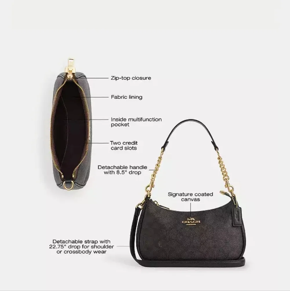 Coach Teri Shoulder Bag  Black and Walnut with Gold Accents - Picture 13 of 14